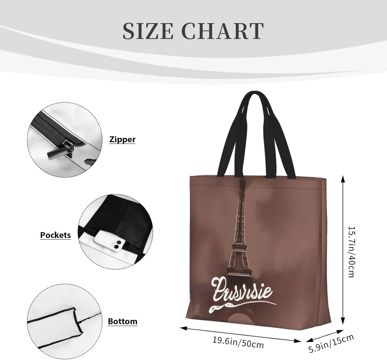 SSIMOO White Daisy Stylish Zipper Shopping Bags,Shoulder Bag,The Perfect Blend Of Style And Convenience