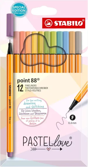 STABILO Fineliner point 88 - Pastellove Set - Pack of 12 - Assorted Colors