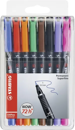 STABILO OHP Pen OHP Pen Permanent - Superfine - Wallet of 8 - Assorted Colors