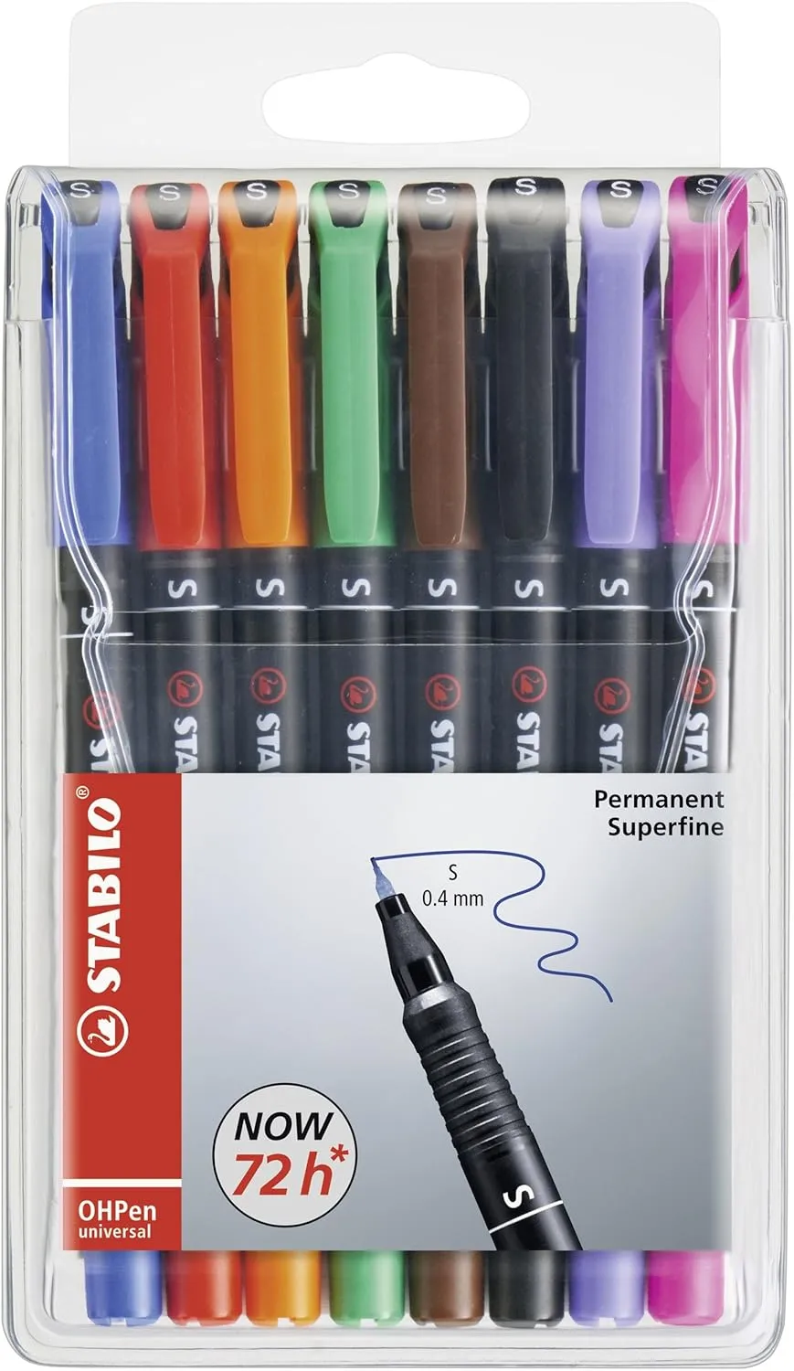 STABILO OHP Pen OHP Pen Permanent - Superfine - Wallet of 8 - Assorted Colors