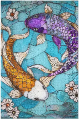 Stained Glass Colorful Fish Jigsaw Puzzles 1000 Pieces for Adults Educational Entertainment Game