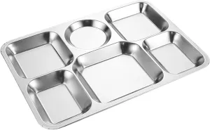 Stainless Steel Divided Plates Rectangular Dinner Trays Food Portion Plates For Adults Kids Picky Campers