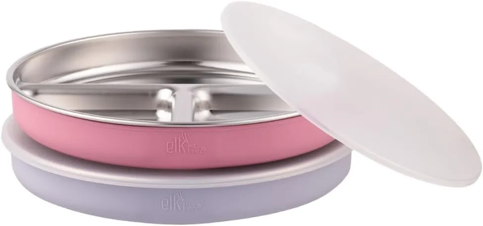 Stainless Steel Divided Plates   Silicone Sleeve and Storage Lid | Baby, Toddler, Kids | Dinner & Snack Plates | 2 Pack