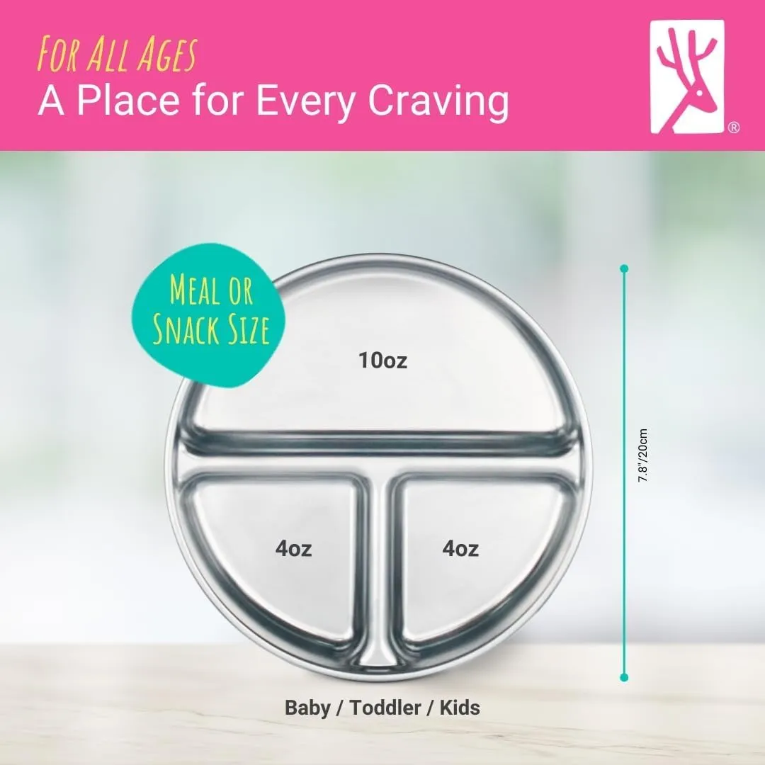 Stainless Steel Divided Plates   Silicone Sleeve and Storage Lid | Baby, Toddler, Kids | Dinner & Snack Plates | 4 Pack