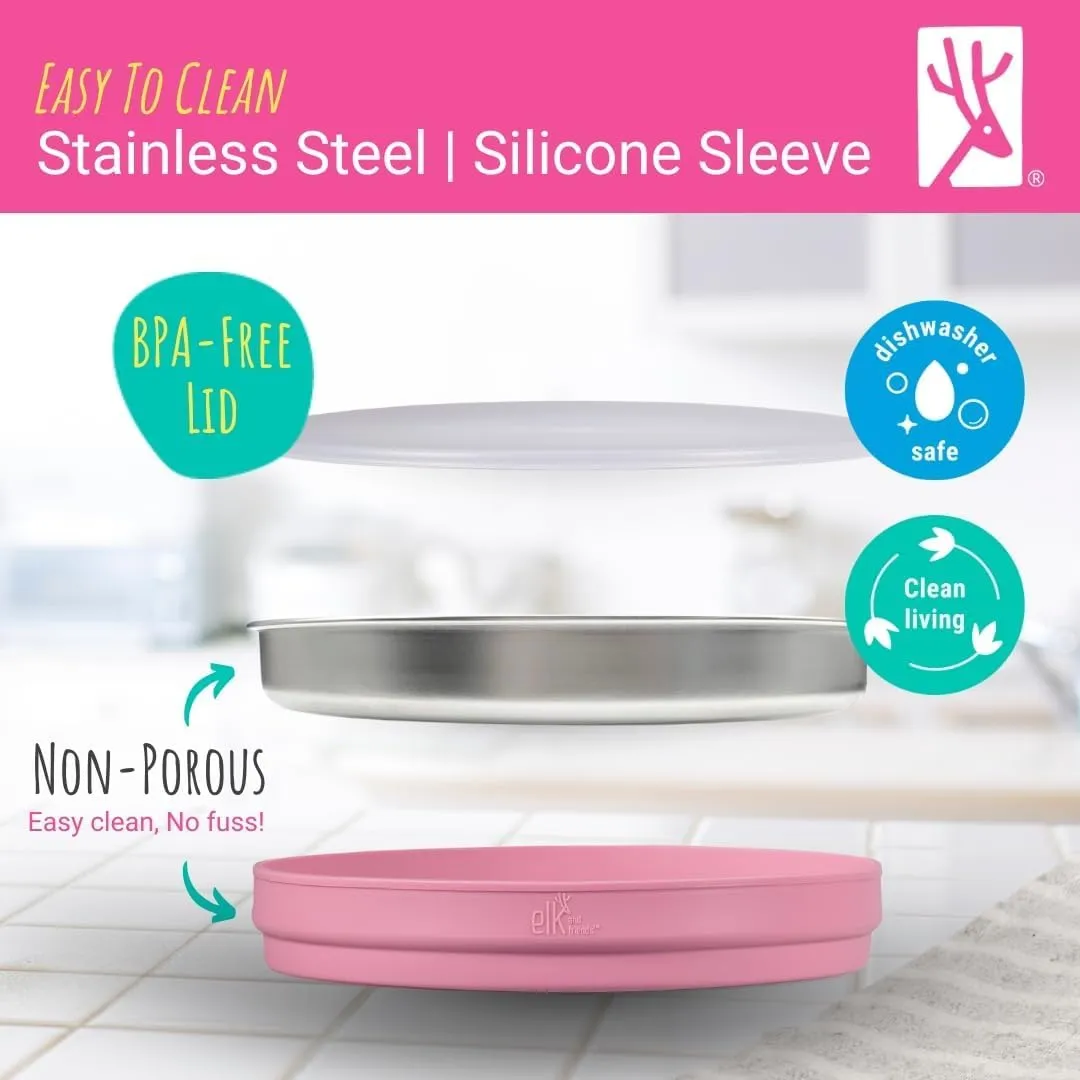 Stainless Steel Divided Plates   Silicone Sleeve and Storage Lid | Baby, Toddler, Kids | Dinner & Snack Plates | 4 Pack