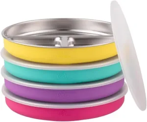 Stainless Steel Divided Plates   Silicone Sleeve and Storage Lid | Baby, Toddler, Kids | Dinner & Snack Plates | 4 Pack