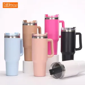 Stainless Steel Insulated Coffee Thermos with Handle and Straw
