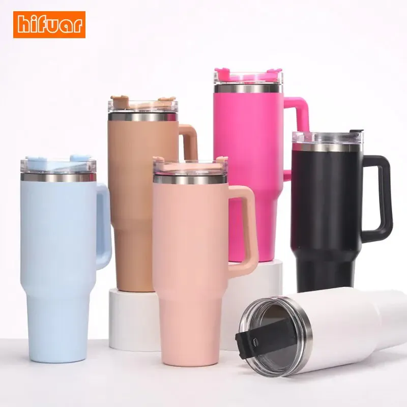 Stainless Steel Insulated Coffee Thermos with Handle and Straw