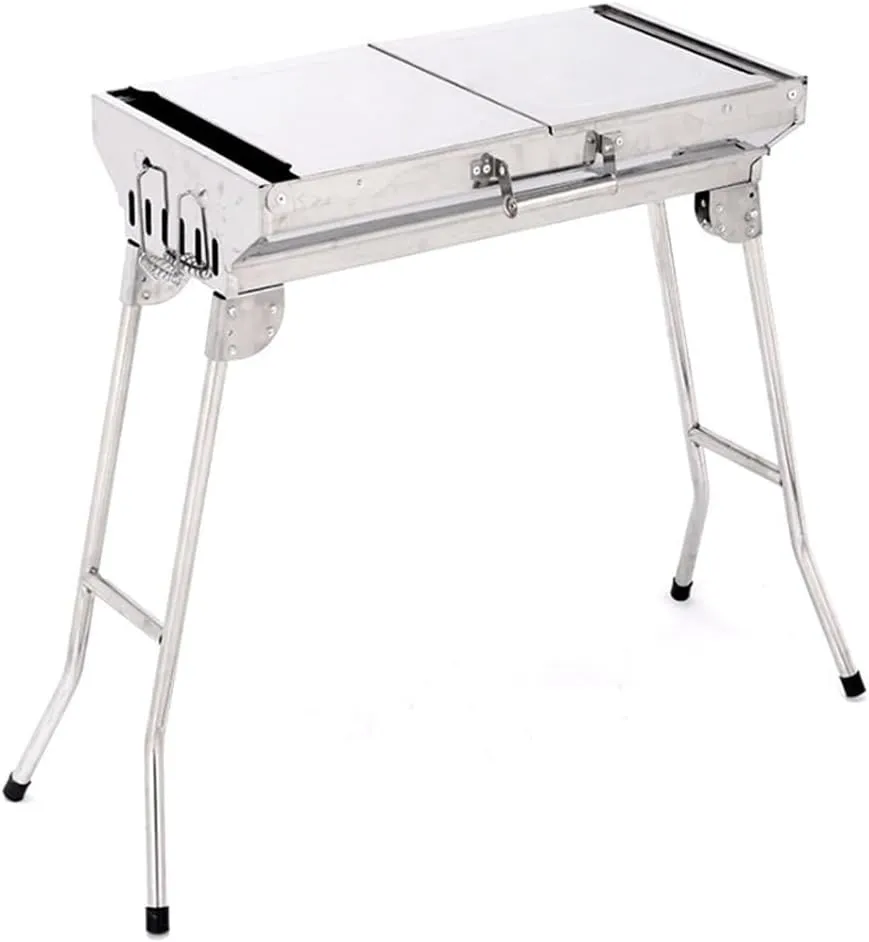 Stainless Steel Outdoor Barbecue Rack Portable Wooden Charcoal Barbecue Stove Foldable Barbecue Rack