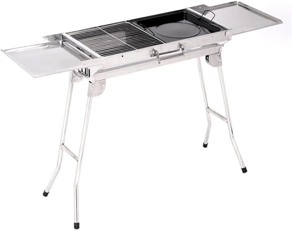 Stainless Steel Outdoor Barbecue Rack Portable Wooden Charcoal Barbecue Stove Foldable Barbecue Rack