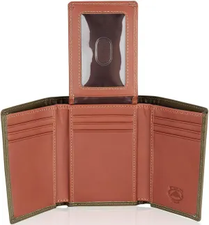 Stealth Mode Trifold Wallet - RFID Blocking Wallet with Flip ID Holder - Leather Case for Money, Credit Cards - Mens Organizer, Divided Billfold, Identity Protection - Men's Gifts (Camo)