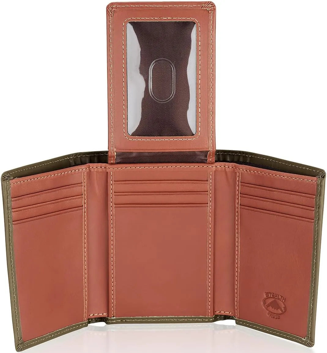 Stealth Mode Trifold Wallet - RFID Blocking Wallet with Flip ID Holder - Leather Case for Money, Credit Cards - Mens Organizer, Divided Billfold, Identity Protection - Men's Gifts (Camo)