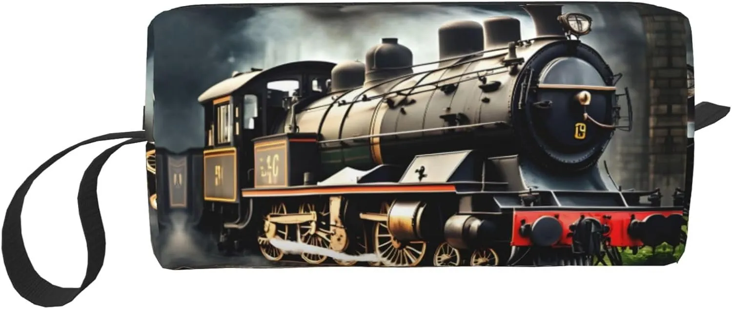 Steam Locomotive Train print Travel Cosmetic Bag Gifts for Women Portable Make Up Bags for Women Mother Sister