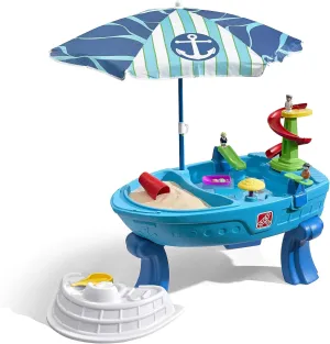 Step2 Fiesta Cruise Sand & Water Table with Umbrella, Kids Activity Sensory Playset, Summer Outdoor Toys, 10 Piece Water Toy Accessories, for Toddlers 2  Years Old