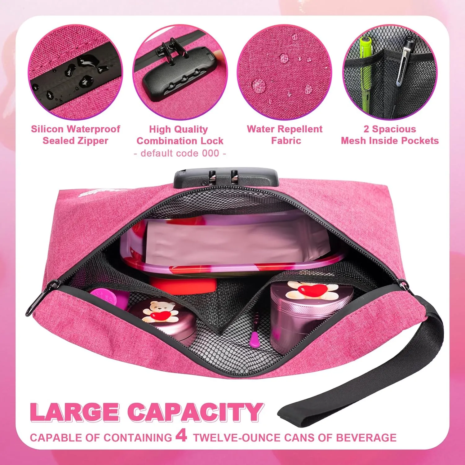 Storage Bag with Combination Lock 12.6"x7.5" Large Storage Container Medicine Lock Bag Money Organizer Travel Storage Case