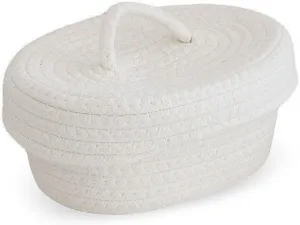 Storage Bins with Lids Rope Basket with Lid Handmade Cotton Rope Storage Basket Desktop Storage Box for Makeup Sundries Snack Needles(White)