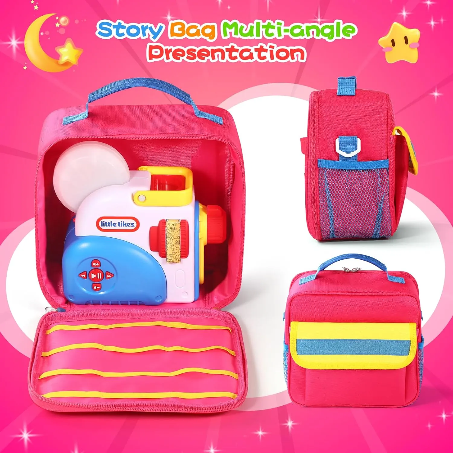 Storage Case Compatible with Little Tikes Story Dream Machine Books Starter Set, Storage Case for Little Tikes for Storybook, Audio Play, Character,with Handle and Shoulder Strap (Rose)
