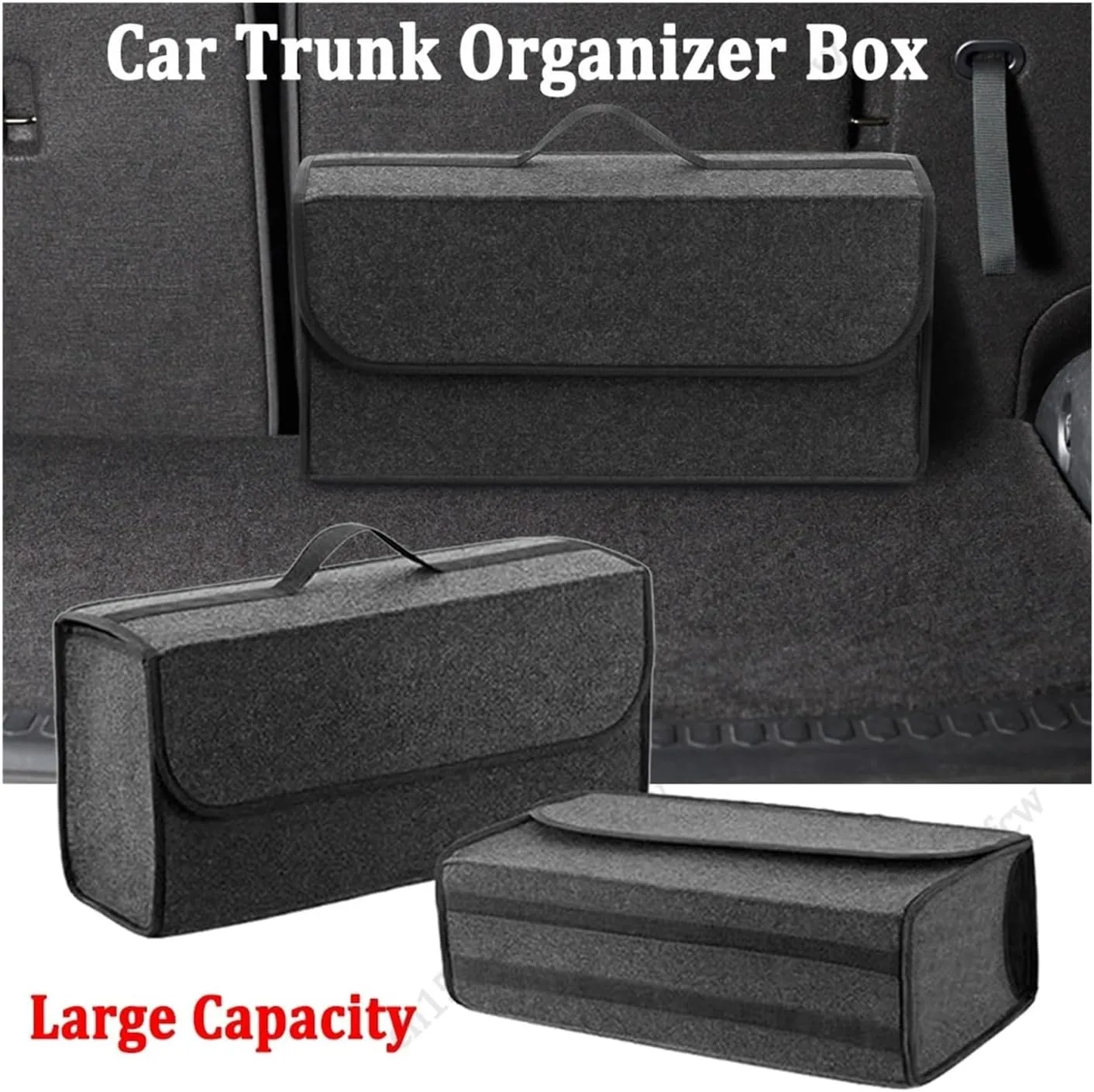 Storage Crates Large Capacity Slip Compartment Boot Storage Bag Portable Folding Car Trunk Organizer Soft Felt Storage Box Stowing Tidying Car Trunk Organizer(L 50X17X24ccm Bag)