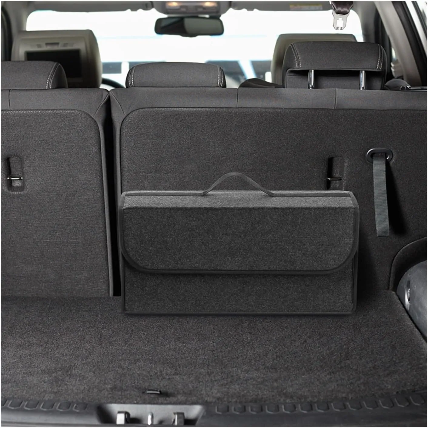 Storage Crates Large Capacity Slip Compartment Boot Storage Bag Portable Folding Car Trunk Organizer Soft Felt Storage Box Stowing Tidying Car Trunk Organizer(L 50X17X24ccm Bag)