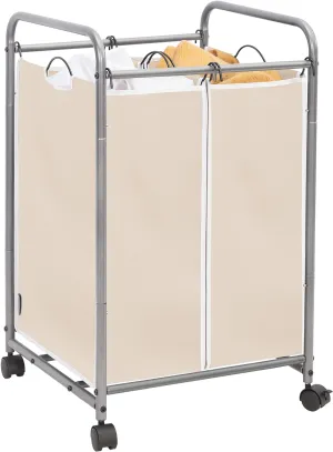 STORAGE MANIAC 2 Section Laundry Sorter - 90L Hamper with Wheels, Organizer, Beige