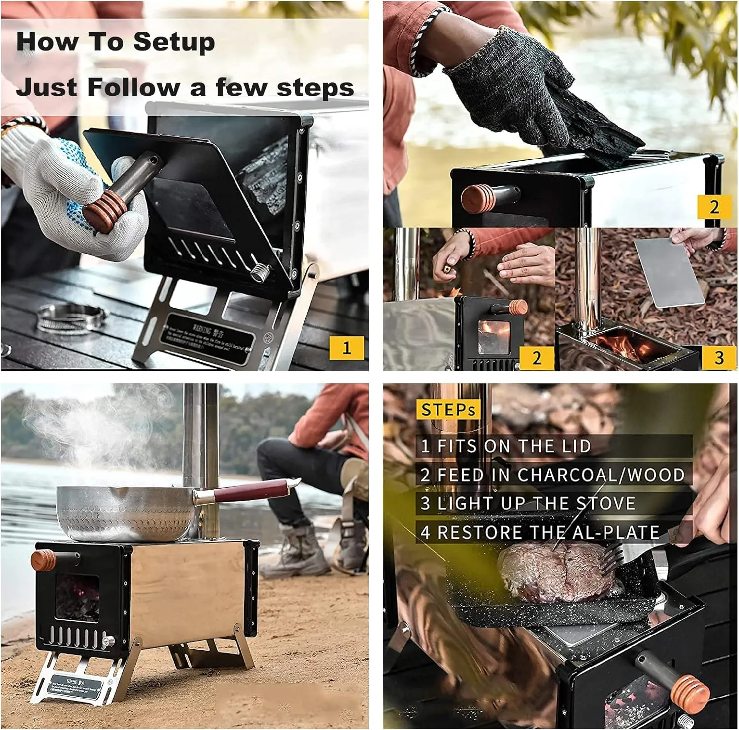 Stove Wood Burning Portable for Backpacking, Camping Pyramid Tent Stove with Carry Bag for Ourdoor, Cooking, BBQ, RV, Survival