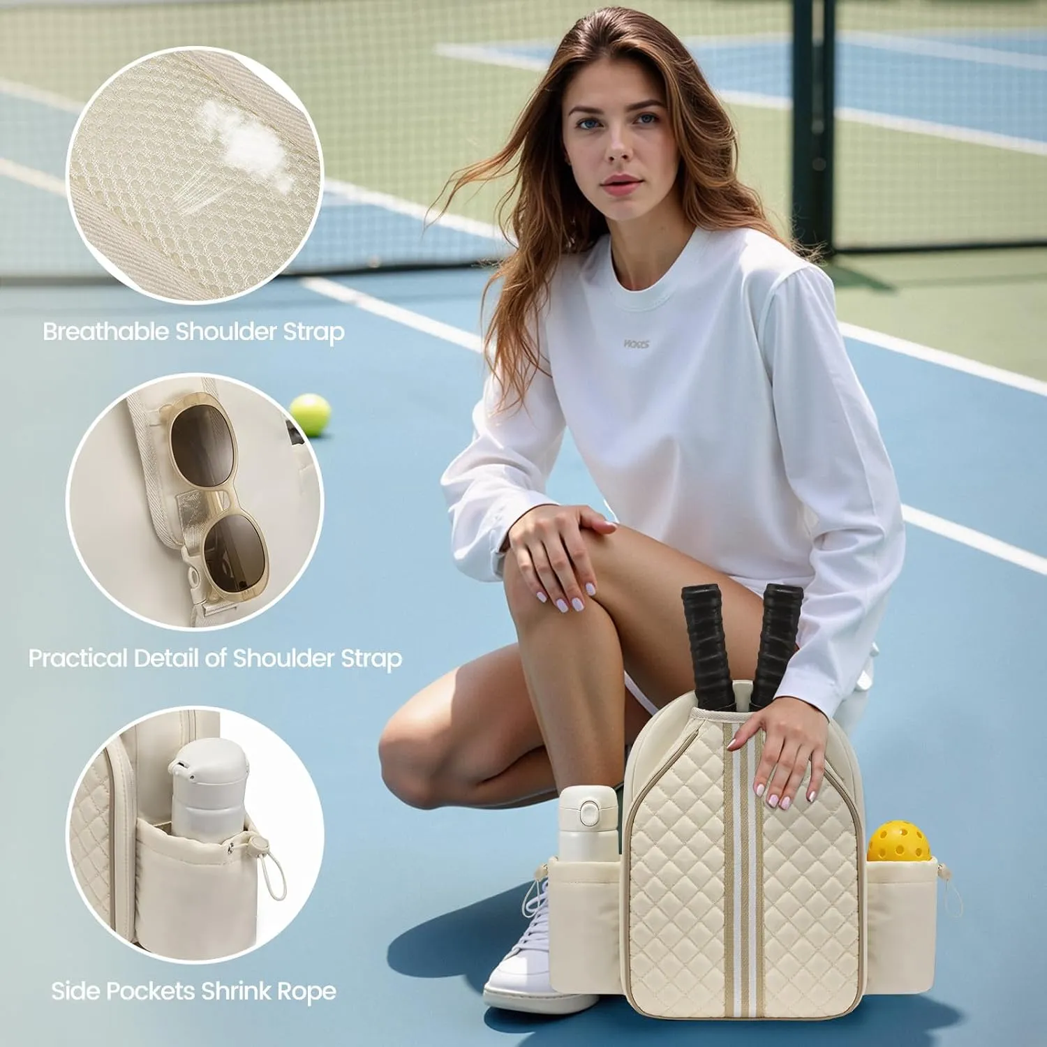 Sucipi Pickleball Bags for Women Lightweight Crossbody Pickleball Sling Bag Stylish Quilted Pickleball Paddle Bag