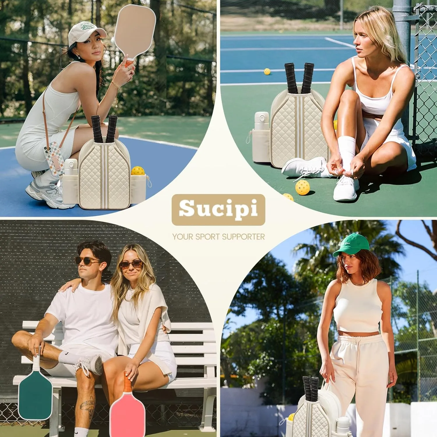 Sucipi Pickleball Bags for Women Lightweight Crossbody Pickleball Sling Bag Stylish Quilted Pickleball Paddle Bag