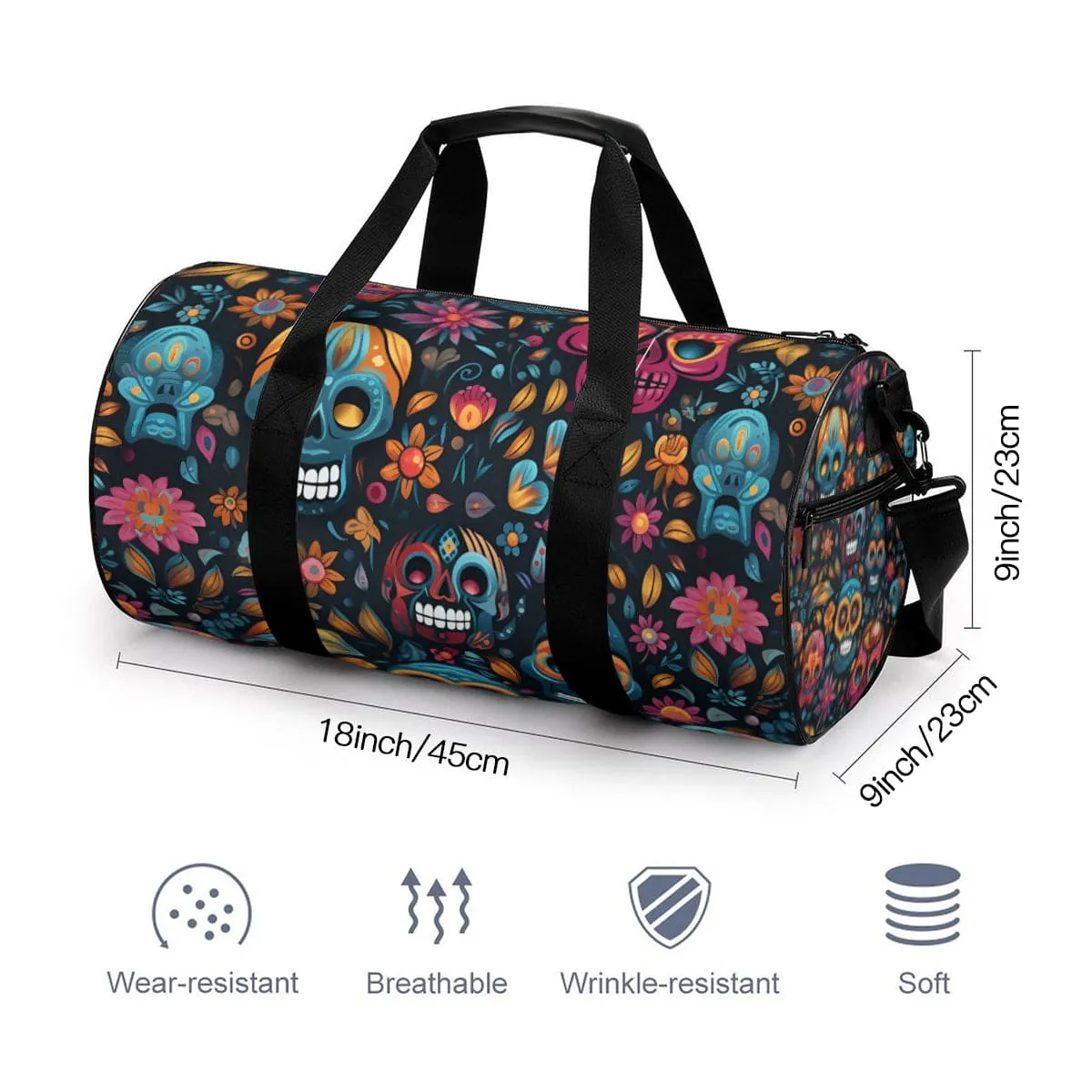 Sugar Skulls Floral Canvas Large Sports Bag