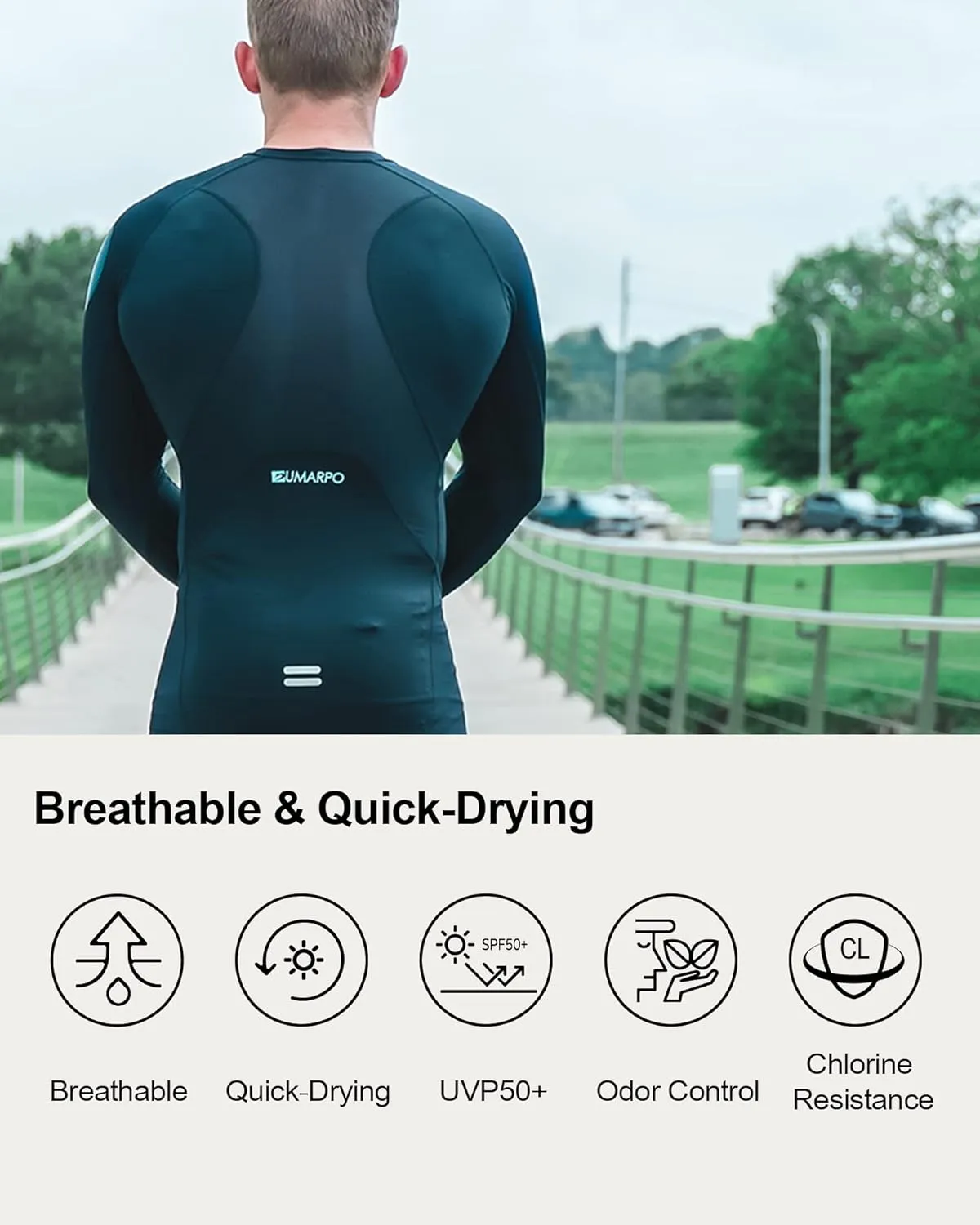 SUMARPO Compression Shirts for Men, Muscle Support Workout Shirts, Strong Power Recovery Long Sleeve Tight, UPF50 Breathable