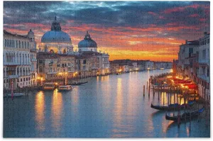 Sunset Waterway Boat House Jigsaw Puzzles 500 Pieces Puzzles for Adults Challenging Puzzle Game Nights Home Wall Artwork