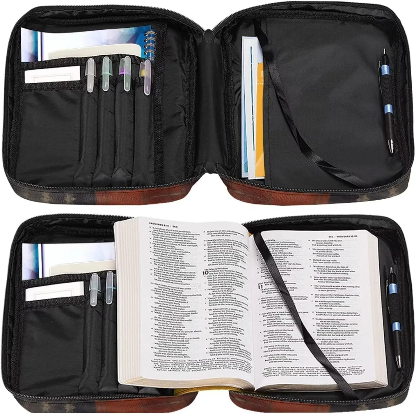 Suobstales American Flag Deer Print Bible Covers - Lightweight Bible Bag with Handle and Zippered Pocket