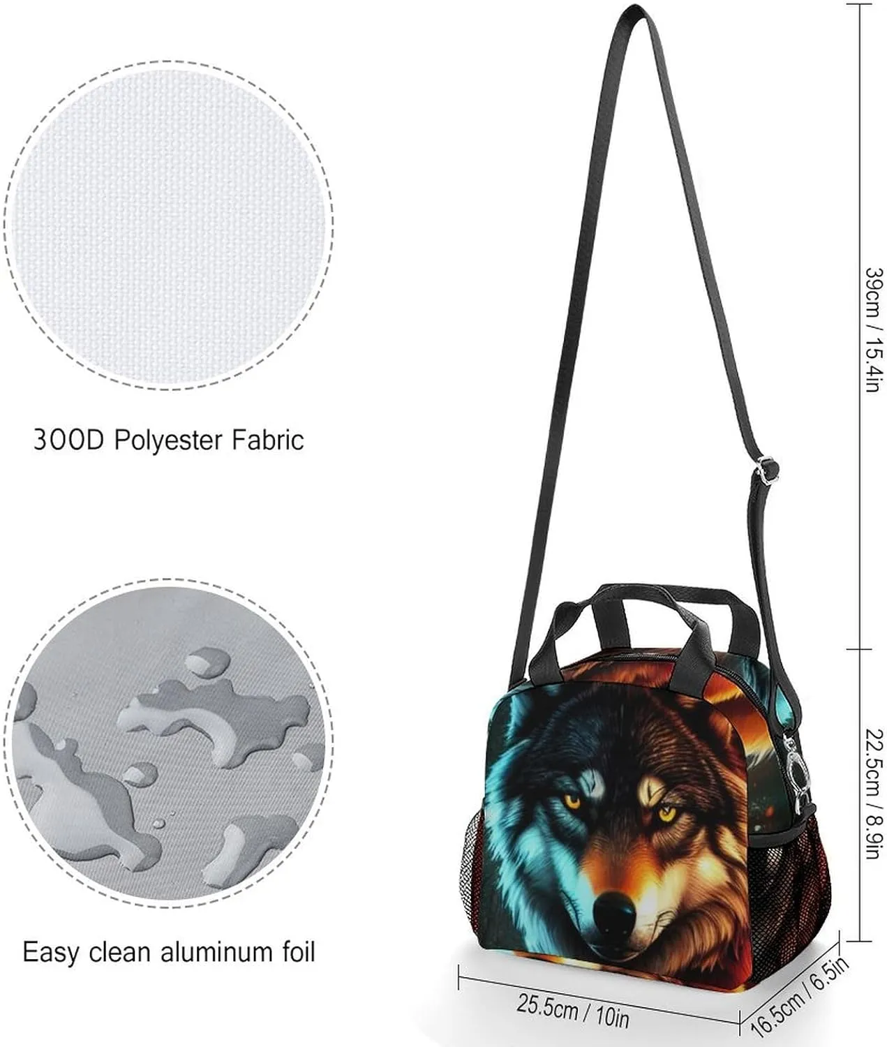 Supdreamc Lunch Bag for Adults Nurse Teacher Work Outdoor Travel Picnic - Moisture Resistant Wolf Glare Art Lunch Tote Bag Organizer Compact Sandwich Bag, Easy to Clean