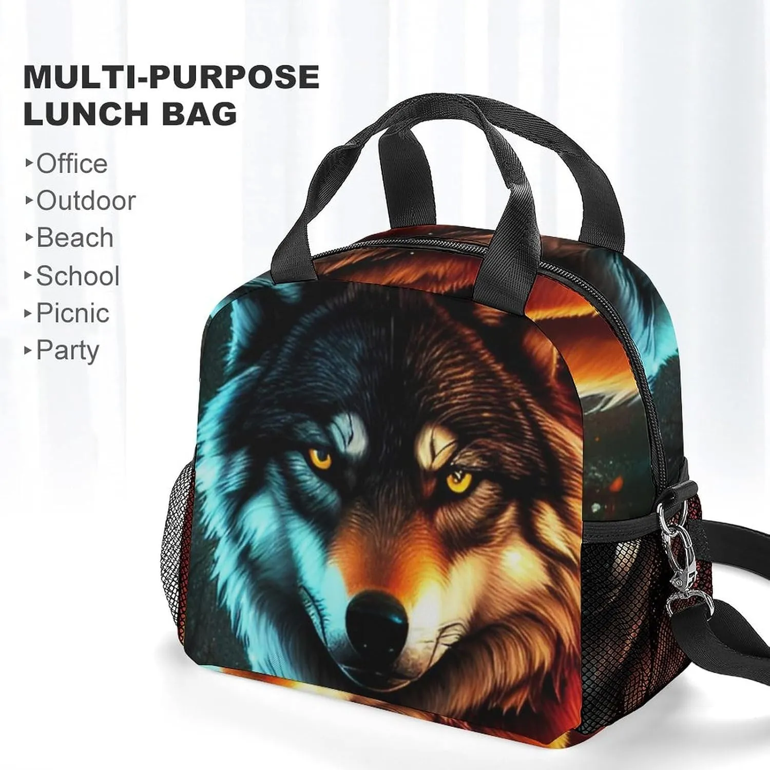 Supdreamc Lunch Bag for Adults Nurse Teacher Work Outdoor Travel Picnic - Moisture Resistant Wolf Glare Art Lunch Tote Bag Organizer Compact Sandwich Bag, Easy to Clean