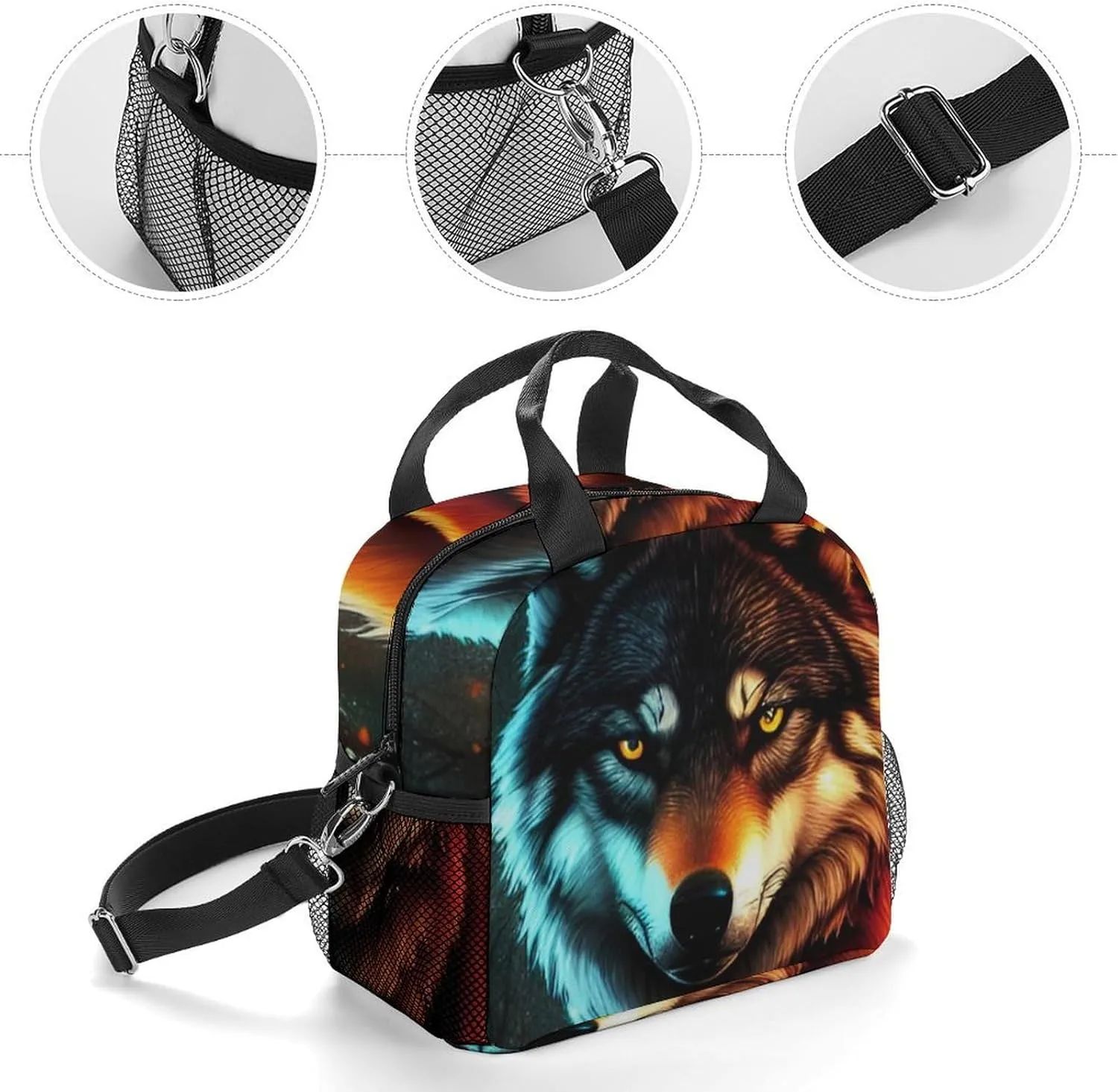 Supdreamc Lunch Bag for Adults Nurse Teacher Work Outdoor Travel Picnic - Moisture Resistant Wolf Glare Art Lunch Tote Bag Organizer Compact Sandwich Bag, Easy to Clean