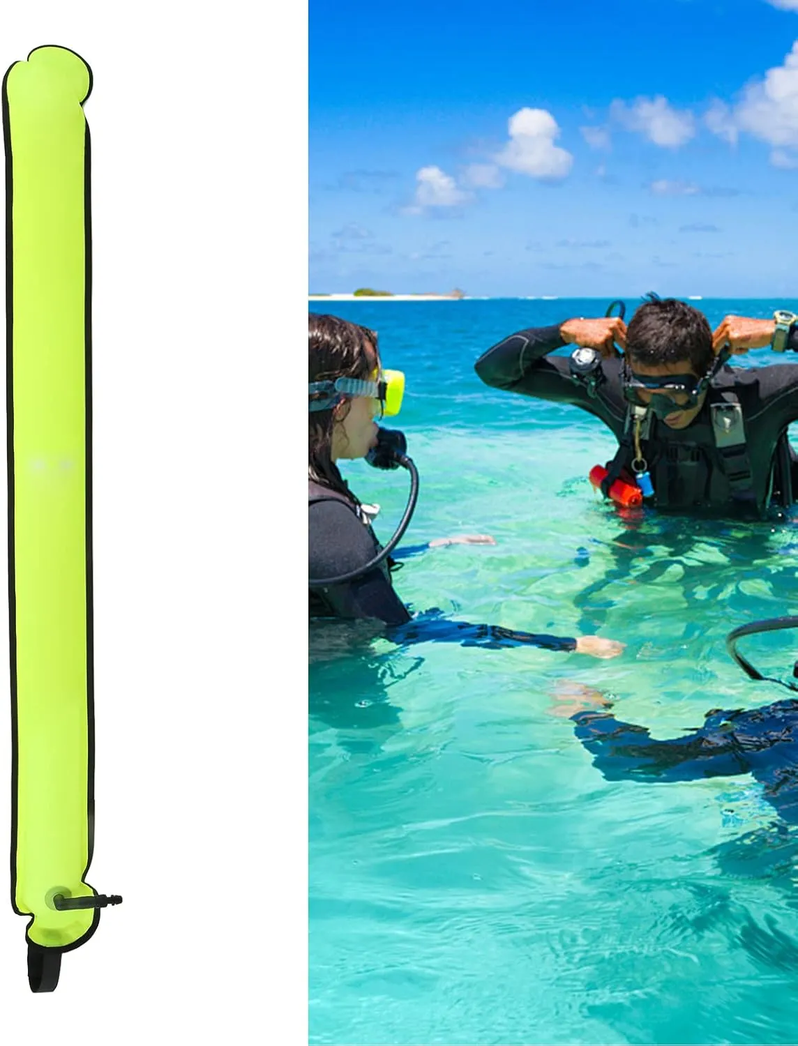Surface Marker Buoy, Inflatable Scuba Signal Tube, Nylon Safety Sausage Marker Buoy Float with Reflective Tape for Underwater Diving Snorkeling Sports
