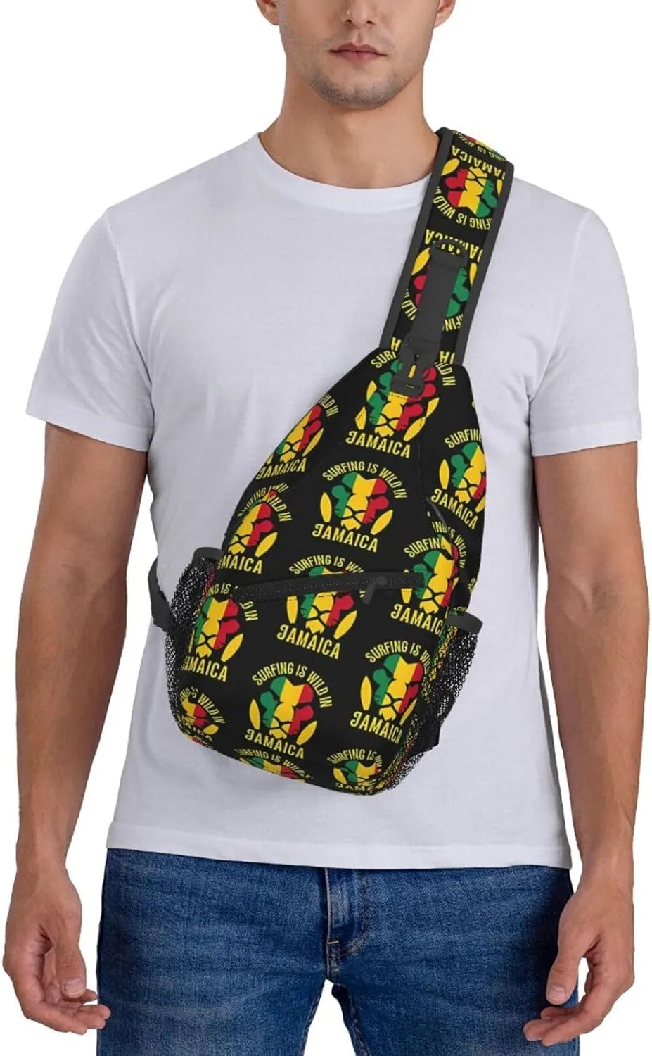 Surfing Is Wild In Jamaica Lion Cross Chest Bag Crossbody Bags Sling Backpack Gym Shoulder Bags Sports Fanny Pack Adjustable Travel Daypack Diagonally Casual Rucksack