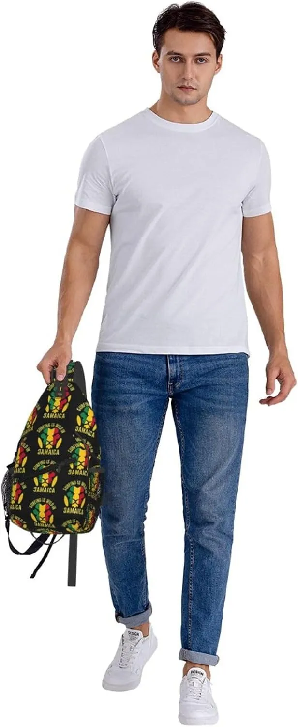 Surfing Is Wild In Jamaica Lion Cross Chest Bag Crossbody Bags Sling Backpack Gym Shoulder Bags Sports Fanny Pack Adjustable Travel Daypack Diagonally Casual Rucksack