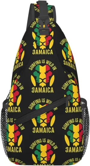 Surfing Is Wild In Jamaica Lion Cross Chest Bag Crossbody Bags Sling Backpack Gym Shoulder Bags Sports Fanny Pack Adjustable Travel Daypack Diagonally Casual Rucksack