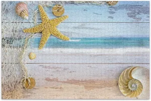 susiyo Star Fish on Wood Planks 500 Piece Jigsaw Puzzle, Wall Artwork Puzzle Games for Adults Teens 20.5" L X 14.9" W