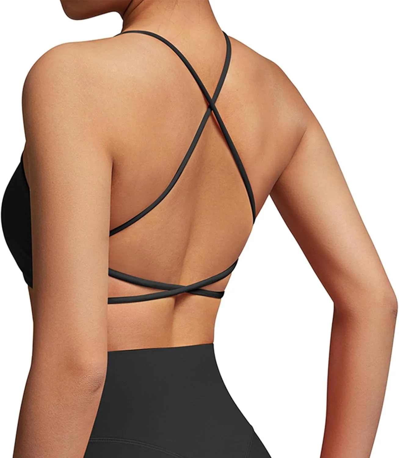 SUUKSESS Women 2 Piece Open Back Sports Bra Pack Strappy Workout Gym Yoga Crops