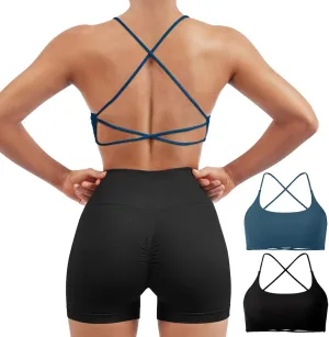 SUUKSESS Women 2 Piece Open Back Sports Bra Pack Strappy Workout Gym Yoga Crops