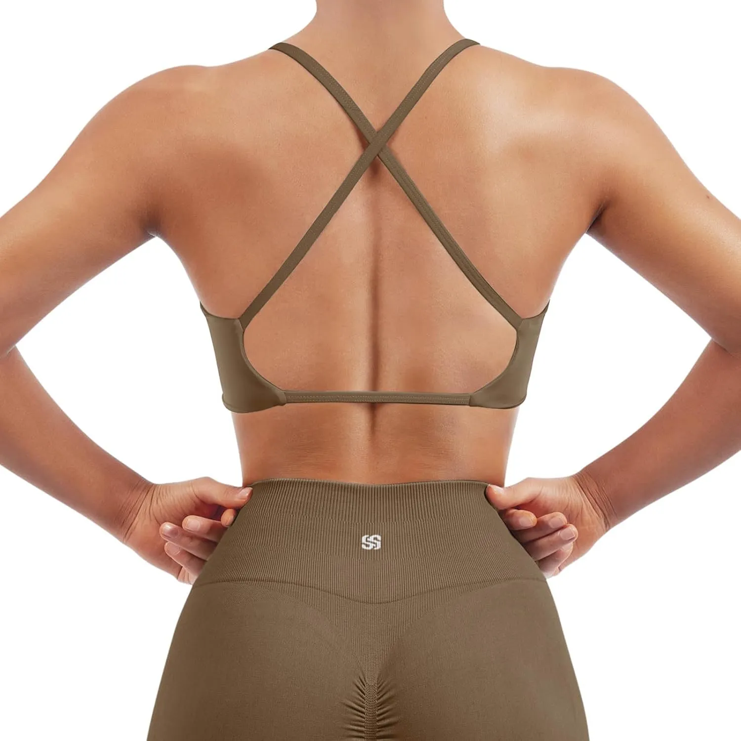 SUUKSESS Women 2 Piece Open Back Strappy Sports Bra Pack Twist V Neck Workout Crops