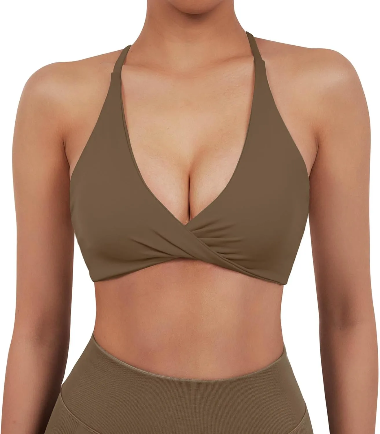 SUUKSESS Women 2 Piece Open Back Strappy Sports Bra Pack Twist V Neck Workout Crops