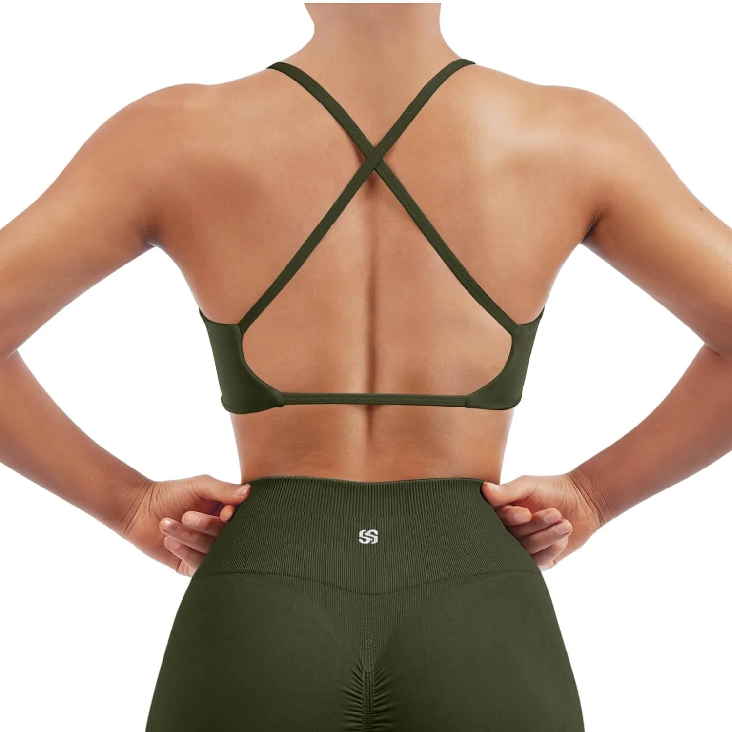 SUUKSESS Women 2 Piece Open Back Strappy Sports Bra Pack Twist V Neck Workout Crops