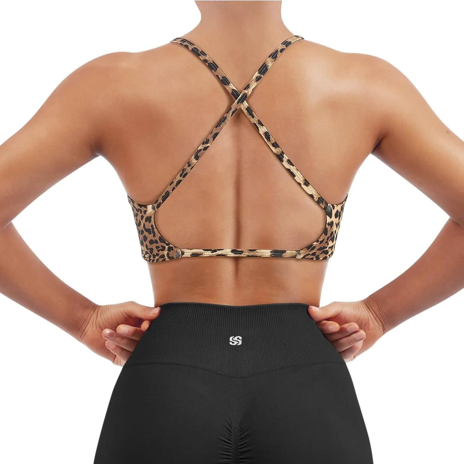 SUUKSESS Women 2 Piece Open Back Strappy Sports Bra Pack Twist V Neck Workout Crops
