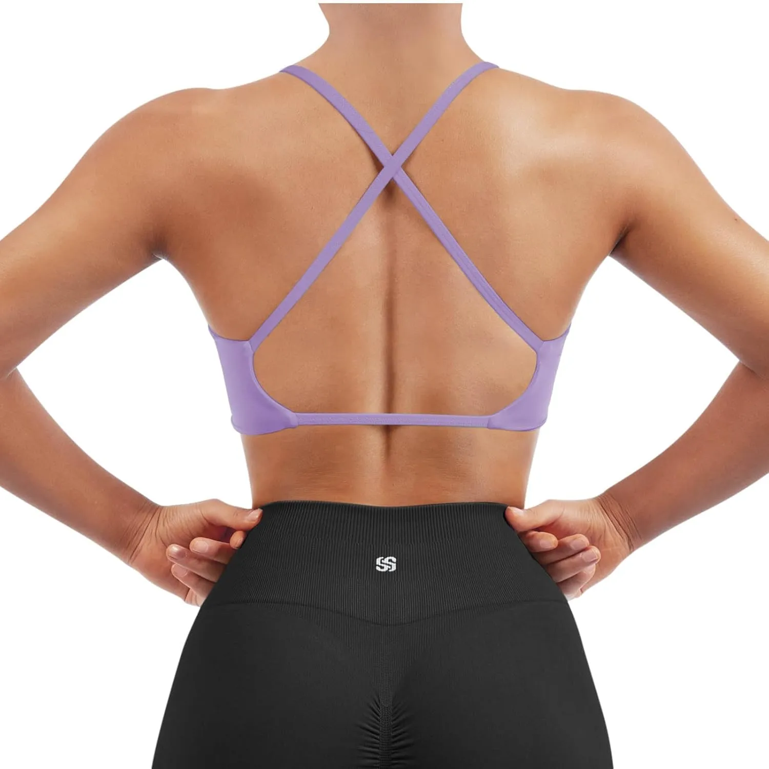 SUUKSESS Women 2 Piece Open Back Strappy Sports Bra Pack Twist V Neck Workout Crops