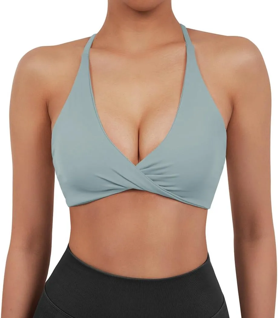 SUUKSESS Women 2 Piece Open Back Strappy Sports Bra Pack Twist V Neck Workout Crops