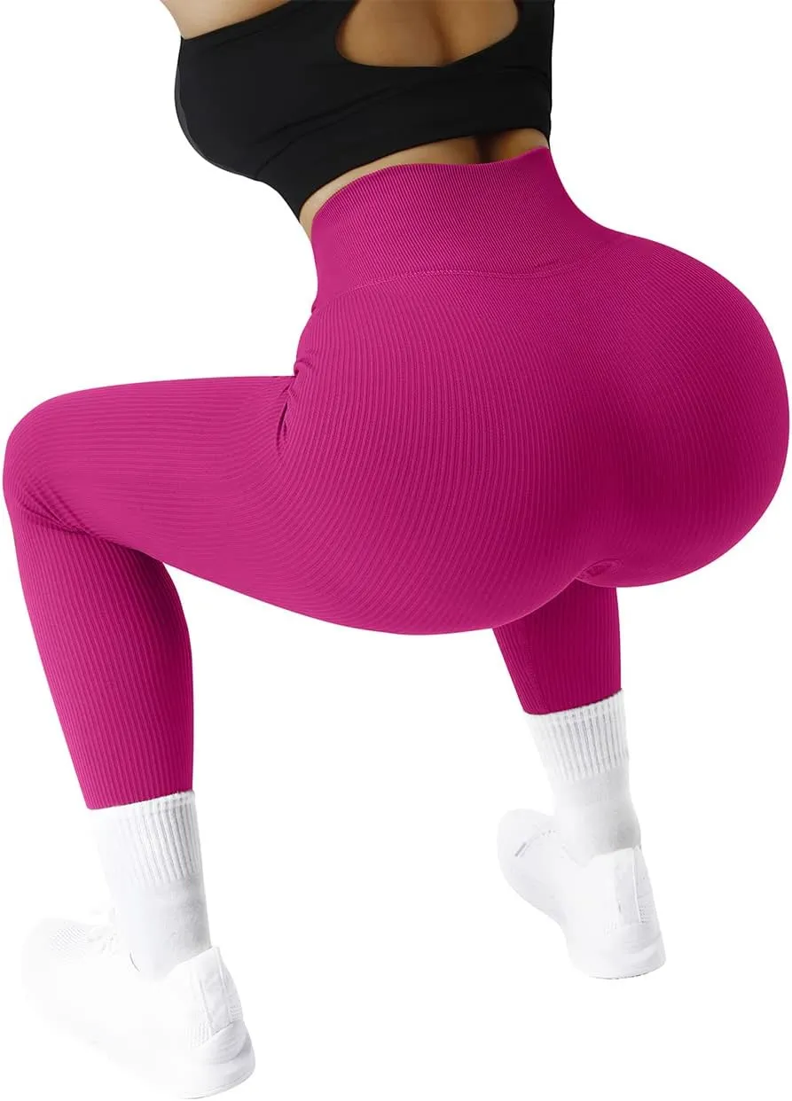 SUUKSESS Women Ribbed Seamless Leggings High Waisted Workout Gym Yoga Pants