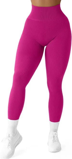 SUUKSESS Women Ribbed Seamless Leggings High Waisted Workout Gym Yoga Pants