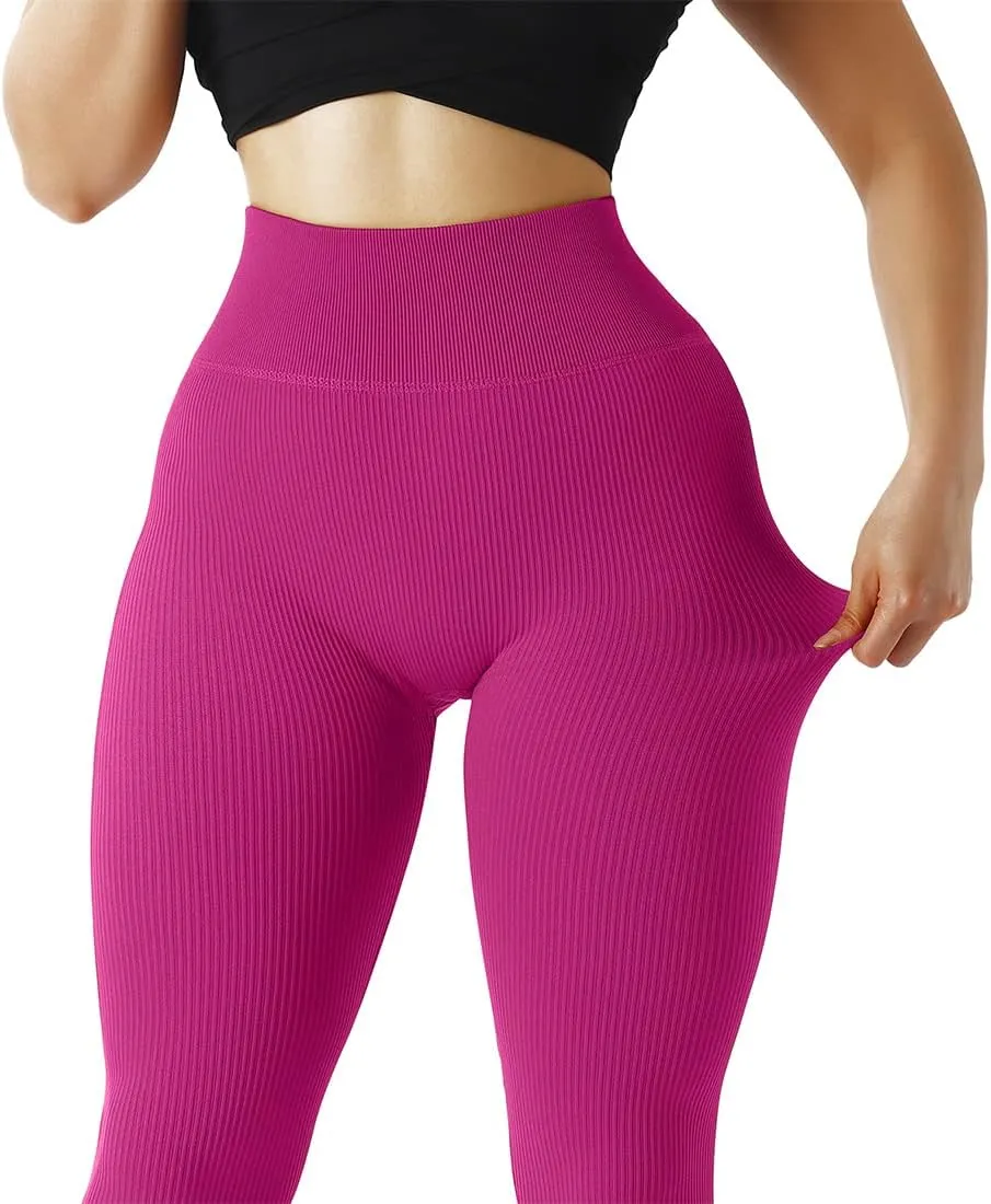 SUUKSESS Women Ribbed Seamless Leggings High Waisted Workout Gym Yoga Pants
